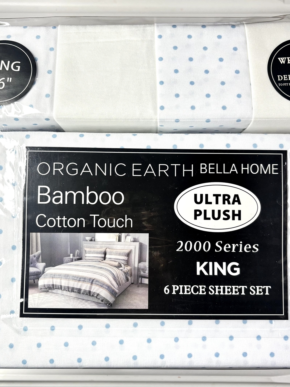 BAMBOO White Sheet Set with Light Blue Polka Dots - King